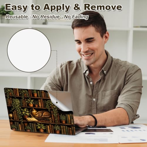 Universal Laptop Skin Sticker Decal 11-15.6 Inches, Cat Bookshelf | Reusable Vinyl Sticker for 12.1 13 13.3 14 15.4 Inches Notebook PC, Scratch Resistant Waterproof, Easy to Trim & Apply - color: Cat Bookshelf