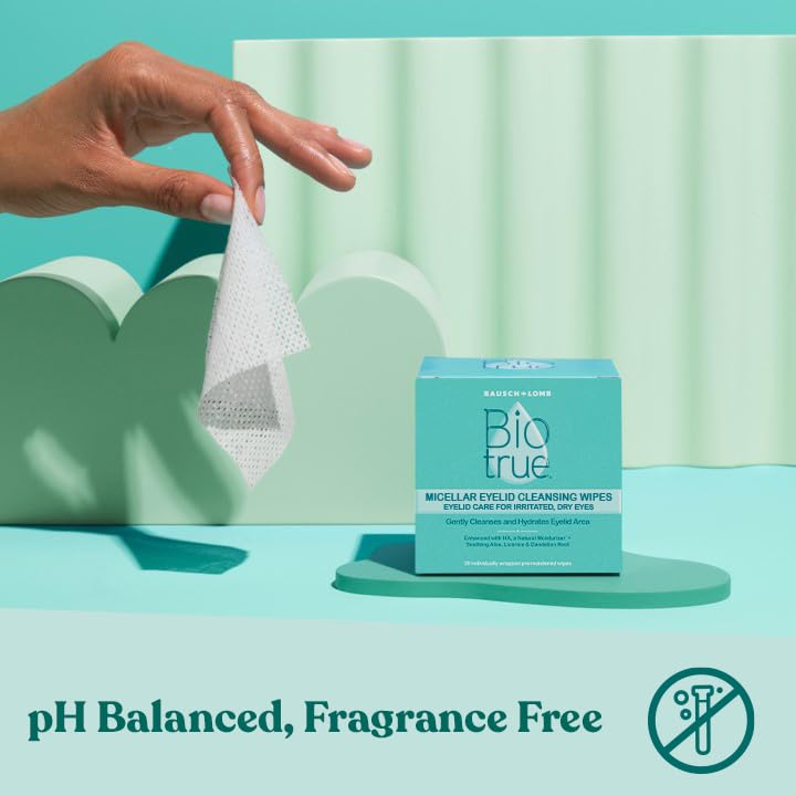 Biotrue Micellar Eyelid Cleansing Wipes, Fragrance-Free, 30 Wipes