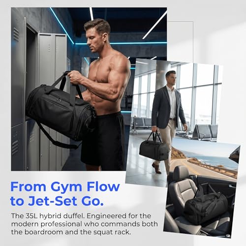 35L Water Resistant Gym Duffle Bag Separate Shoe Compartment | Polyester Water Resistant Fabric,35L Capacity,Wet Dry Separation,Shoe Pocket,Multi Storage Pockets,Gym Travel Daily Use