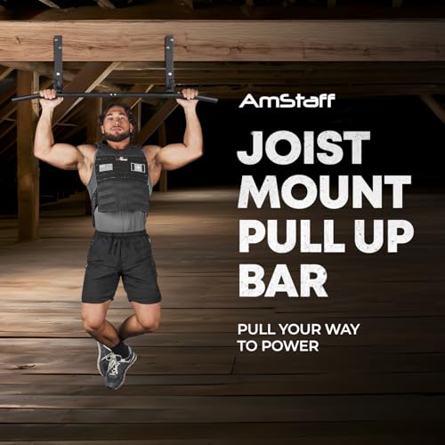 AmStaff Fitness Joist Mount Pull Up Bar, Ceiling Mounted Chin Up Bar for Home Gym, Crossfit, Beam, Rafter - Heavy Duty, Multi Grip, 42" Wide, Maximum Head Clearance - TU038