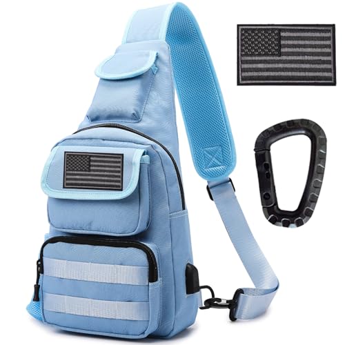 Tactical Shoulder Bag - 1000D Molle Military Backpack Outdoor Daypack Chest Pack (Blue) - color: Blue