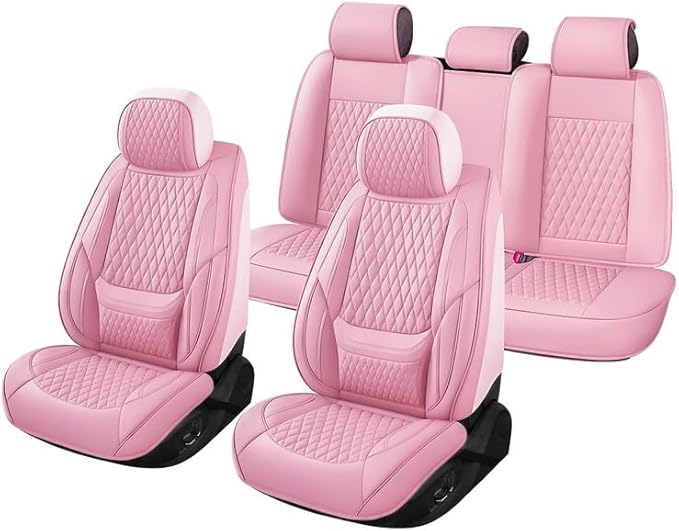 Car Seat Covers Full Set Custom Fit for Chevrolet/Chevy Bolt 2016-2026 - Premium Faux Leather with Lumbar Support | Breathable, Waterproof, Anti-Slip, Durable (Pink,Full Set)
