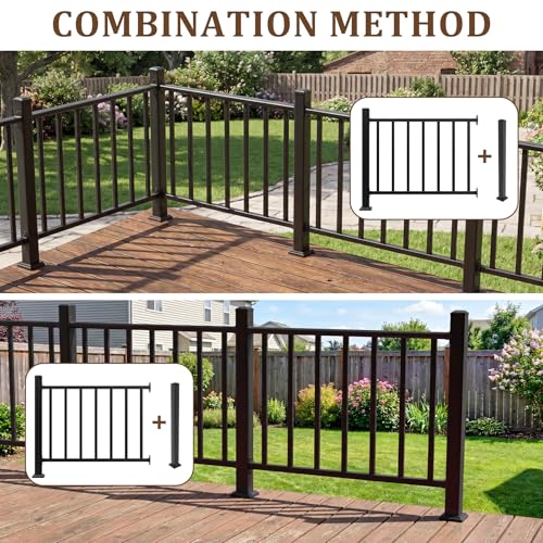 Aluminum Deck Railing Kit, Modular 36 in H. x 2 Ft W Level Railing Kit for Outdoor Steps,Heavy Duty Balustrade System for Deck, Porch, Patio & Balcony(1 Post, 1 Panel) - size: 2 Feet- Level
