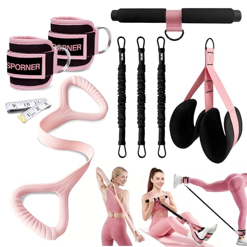 HIMESPORNER Pedal Resistance Band with Handle & Ankle Straps, Figure 8 Band | Multifunction Natural Latex 3 Tube, 20-60LB, Metal Handle, Breathable Ankle Straps, Thick and Durable Silicone Figure 8 Band
