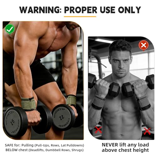 GPANDAG Weight Lifting Hooks for Men and Women (Pair) | 330 LB Heavy Duty Gym Lifting Wrist Strap Hook for Deadlifts, Pull-Ups, Strength Training, 0.4inch Grip Weightlifting Hooks - color: Army Green