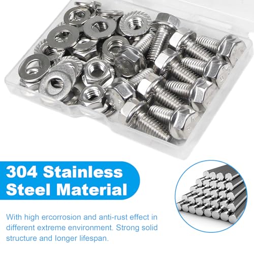 10 Sets 5/16-18 x 3/4" Flanged Hex Head Bolts Kits, 5/16-18 Flange Hexagon Screws and Nuts,Flat & Spring Lock Washers, 304 Stainless Steel 18-8,Fully Threaded - size: 5/16-18 x 3/4"