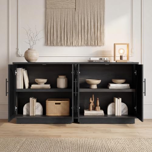 Fatmok Arched Sideboard Buffet Accent Cabinet, 31.5" Credenza with Adjustable Shelf, 2-Piece Modular Coffee Station Storage for Kitchen Living Room Bedroom, Black Grey - color: Cc-black Grey