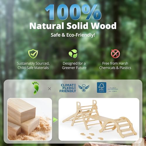 10-in-1 Pikler Triangle Set, Climbing Toys for Kids Natural Rustic - color: Natural Rustic