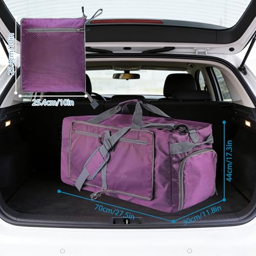 60L Duffle Bag with Shoes Compartment - Foldable&Large Capacity Travel Duffel Bags, Lightweight & Water-Resistant Gym Bag - Purple - color: 60L-Purple