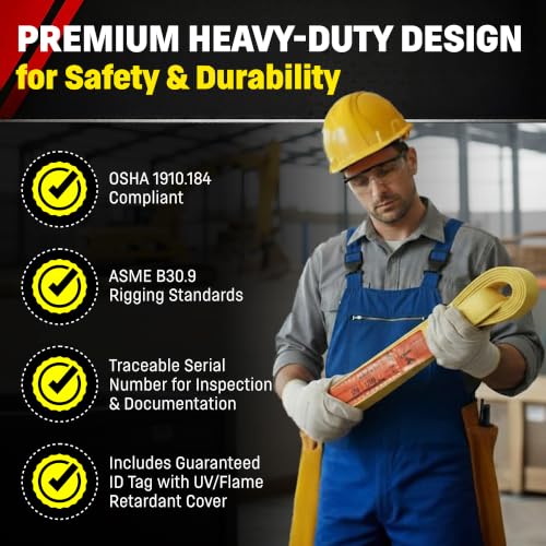 DD Sling 1 Inch x 3 Foot Nylon Lifting Sling – USA Made, 3,200 lb Vertical, 2,600 lb Choker, 6,400 lb Basket – 2-Ply Heavy Duty 900 Webbing, Type 3 Flat Eye & Eye Rigging Sling - size: 1"x14'