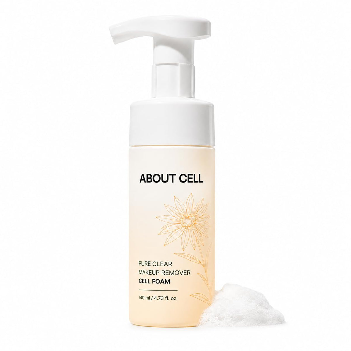 ABOUT CELL Pure Clear Foaming Makeup Remover, 2-in-1 Face Wash for Base Makeup & Sunscreen, Micro-Bubble Korean Facial Cleanser for Sensitive Skin, 140 mL (4.73 fl oz)