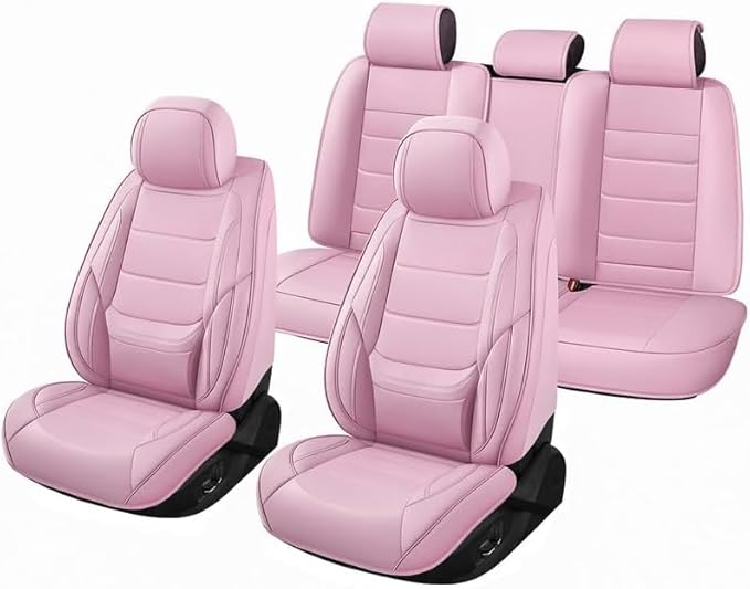 Car Seat Covers Custom Fit for Chevrolet/Chevy Cobalt 2004-2010, Premium Faux Leather Waterproof Car Seat Protectors with Lumbar Support, Breathable Anti-Slip Easy to Install(Pink,Full Set)