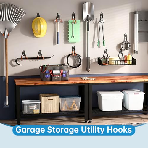 GeeWatom 2 Pack Garage Storage Utility Hooks，Garage Garden Tool Organizer，Steel Wall Mount Hooks, Garden Small U Hooks (Matte Black) - color: Matte Black