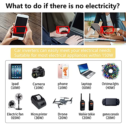 150W Power Inverters for Vehicles 12V DC to 110V AC Car Plug Adapter Outlet | Cigarette Lighter Adapter, Dual DC AC Converter, 3.1A Dual USB, Portable Car Charger for Laptop/Camping/Road Trip Essentials - color: Black