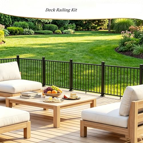 Aluminum Deck Railing Kit, Modular 36 in H. x 2 Ft W Level Railing Kit for Outdoor Steps,Heavy Duty Balustrade System for Deck, Porch, Patio & Balcony(1 Post, 1 Panel) - size: 2 Feet- Level