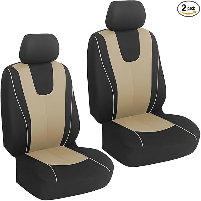 YoRise 2PCS Car Seat Covers, Comfortable Breathable Front Seat Covers, Highly Elastic Automotive Seat Protector Cover Accessories for RV, SUV, Truck, Sedan (Beige)