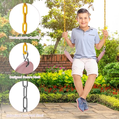 Sunnyglade 2PCS Swings Seats Heavy Duty with 66" Chain, Playground Swing Set Accessories Replacement with Snap Hooks, Support 250lb (2, Pastel Pink) - color: pastel Pink