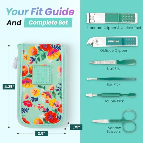 Nail Clipper Set – 7-Piece Portable Manicure & Grooming Kit with Stainless Steel Tools in Neoprene Case – Stay Organized, Purse-Friendly, Travel Essential for Women & Men (Teal) - color: Teal