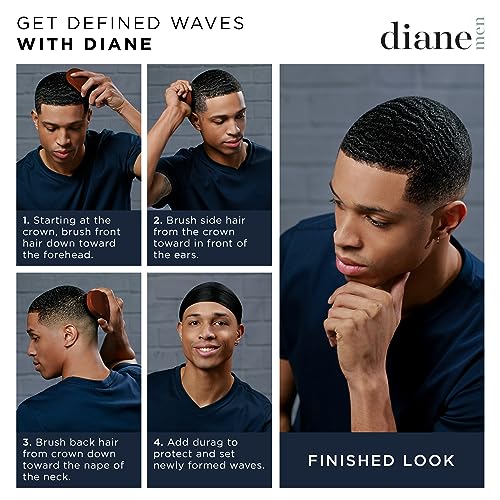 Diane Reinforced Boar Bristle Military Wave Brush for Men and Barbers – Medium Bristles for Thick and Curly Hair – Use for Detangling, Smoothing, Wave Styles, Restore Shine and Texture