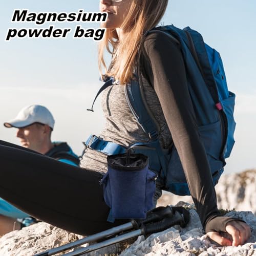 Chalk Bag for Rock Climbing Drawstring Closure Zippered Pockets Adjustable | Chalk Organizer for Rock Climbing, Bouldering, Weightlifting, Gymnastics, Adults Women Men - color: Navy Blue