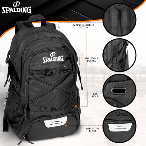 Spalding Basketball Backpack Sports Bag | Large Black Backpack with Shoe and Ball Compartment | Gifts for Basketball Players - color: Black