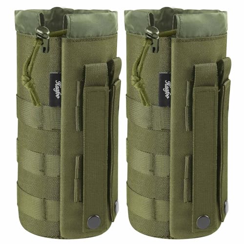Molle Water Bottle Holder, Upgraded 1000D Nylon Tactical Molle Water Bottle Pouch, Sports Water Bottle Bag Bottom Mesh Lining Hydration Carrier for Camping, Climbing, Hiking and Travelling - color: Green-2pack