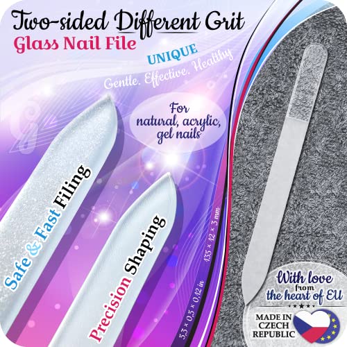 Genuine Czech Glass Nail File Set by GLADZY - Callus Remover Foot Rasp, Cuticle Pusher Manicure Stick, Double Sided Etched Different Grit Surface, Professional Nail Care Tool Kit, Made in EU - color: All-in-one Set