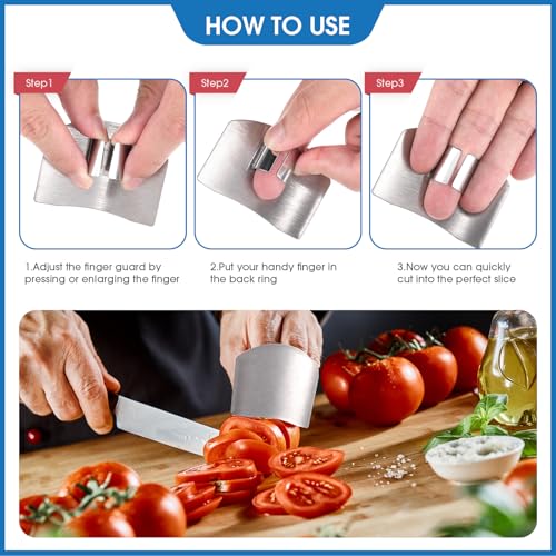 9 Pcs Finger Guard Set for Cutting Includes 4 Stainless Steel Cutting Protector 2 Adjustable Safe Thumb Guard 2 Finger Cot Scallion Cutter Shred Silk Knife to Avoid Hurting When Slicing and Chopping