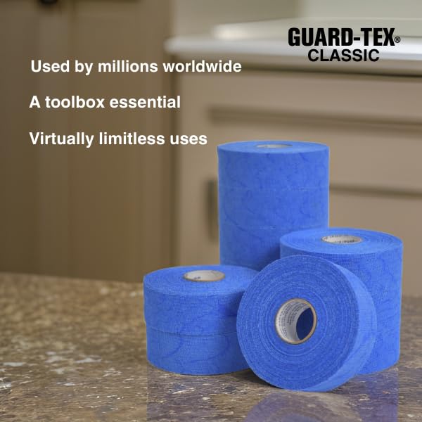 Guard-Tex® Blue Finger Tape 1 in Self-Adhering Cotton Gauze for Healthcare and Trades — No Adhesive No Residue — 12 Rolls x 90 ft — Made in USA Since 1935 - color: Blue, size: 1 Inch