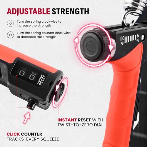 Grip Strength Trainer Kit, 4 Pack Hand Gripper Strengthener with Adjustable Resistance, Forearm Exerciser, Finger Strengthener & Stress Relief Ball for Muscle Building & Injury Recovery