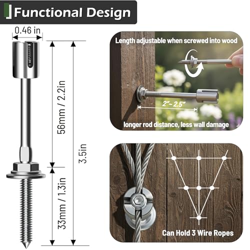 Wire Trellis Kit, 20-Set 5/64” (2mm) Crosshead Kit with 98ft Cable | T316 Marine Grade Stainless Steel, Wall-Mounted Cable Trellis for Climbing Plants Outdoor, Garden Fence Espalier System - size: 20 Sets