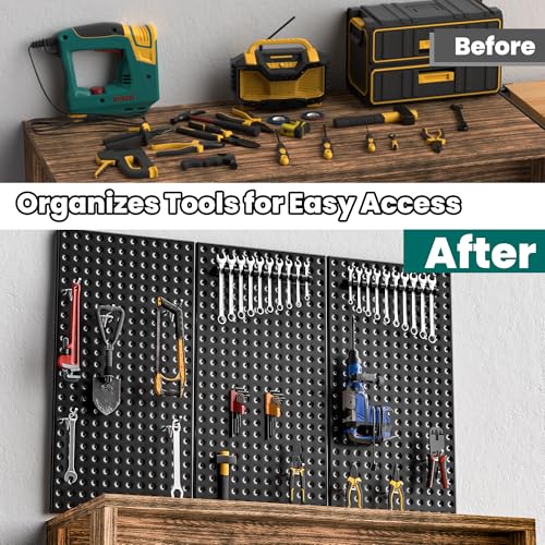 EVERHANGER Metal Pegboard Panels 24" x 12", Heavy Duty Steel Peg Boards for Garage, Pegboard Wall Organizer for Tool Storage and Organization, Black, 5 Pack - size: 5 Pack 24" x 12"
