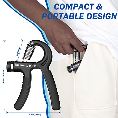 AIXPI Grip Strength Trainer, Hand Grip Exerciser Strengthener with Adjustable Resistance 11-132 Lbs (5-60kg), Forearm Strengthener, Hand Exerciser for Muscle Building and Injury Recover 2 Pack - color: Black