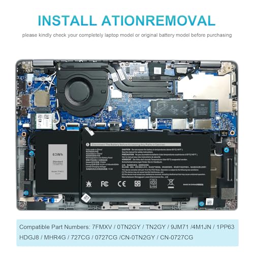 Futurebatt 7FMXV Battery Replacement for Dell Latitude 5320 7320 7420 7520 Series TN2GY 0TN2GY 9JM71 4M1JN 1PP63 727CG HDGJ8 MHR4G CN-0727CG CN-0TN2GY - size: 7FMXV 11.18 5.59 0.67