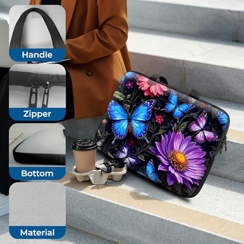 Laptop Sleeve with Handle 13 Inch, Waterproof Laptop Case Bag, Butterfly Flowers Pattern Design Computer Sleeve Compatible with MacBook Air, Pro, HP, Dell, Lenovo, ASUS - color: Butterfly Flowers, size: 13inch(13-13.6")