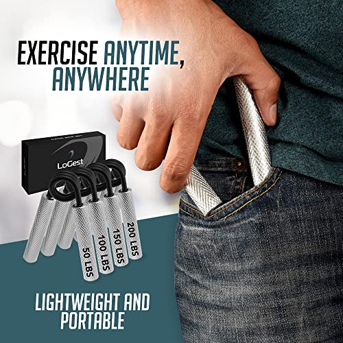 Logest Metal Hand Grip Set, 100LB-200LB 3 Pack 50LB-200LB 4 Pack No Slip Heavy-Duty Grip Strengthener with Gift Box, Great Wrist & Forearm Hand Exerciser, Home Gym, Hand Gripper Grip Strength Trainer - color: Silver - 50+100+150+200LB 4 Pack