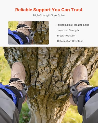 VEVOR Tree Climbing Spikes, 1 Pair Height-Adjustable Climbing Spurs, 350lbs Load Capacity Tree Climbing Gear with Straps, Arborist Equipment for Climbers, Hunting, Fruit Picking - color: Navy Blue (Basic)