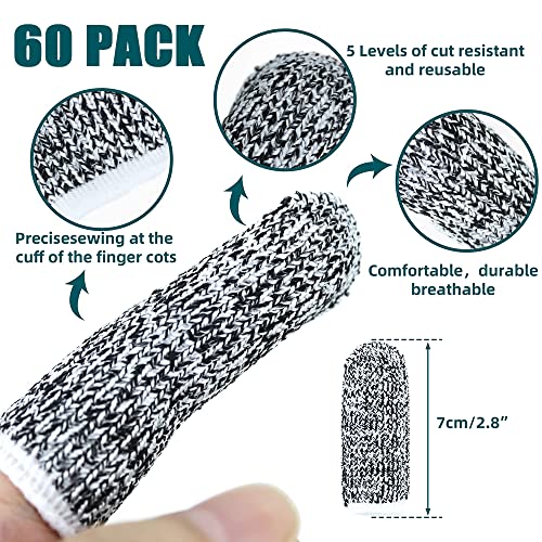 60 pcs Finger Cots Cut Resistant Protector Cut-Resistant Finger Covers, Anti-Cut Fingertips Finger Protection Cots for Peaked Tools DIY Working Building Kitchen Cutter Cooking, Breathable & Reusable - size: 60 Pack