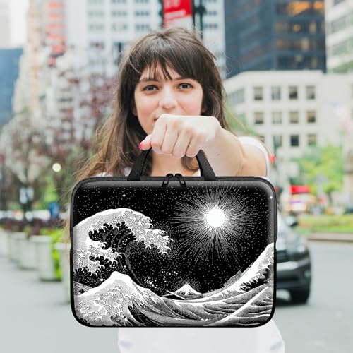 Laptop Sleeve with Handle 15.6 Inch, Waterproof Laptop Case Bag, Black Wave Pattern Design Computer Sleeve Compatible with MacBook Air, Pro, HP, Dell, Lenovo, ASUS - color: Black Wave, size: 15inch(15-15.6")