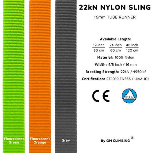 GM CLIMBING 16mm Nylon Sling Runner 22kN / 4950lbf CE UIAA Certified - color: Gray, size: 120cm / 48inch | Single Unit