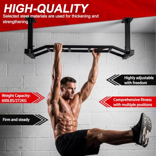 47 Inch Ceiling Mount Pull Up Bar Adjustable Height&Supports To 600 Lbs Upper Body Fitness Workout Bar for Garage/Home Gym and Strength Training