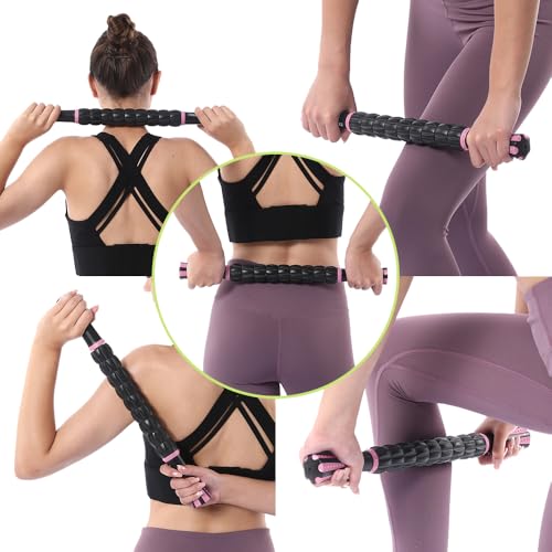 Muscle Roller Massage Roller Stick- Deep Tissue Fascia Blaster for Myofascial Pain Relief, Lymphatic Drainage & Body Sculpting, Handheld Physical Therapy & Recovery Tool (Pink black-18 inch) - color: Pink Black