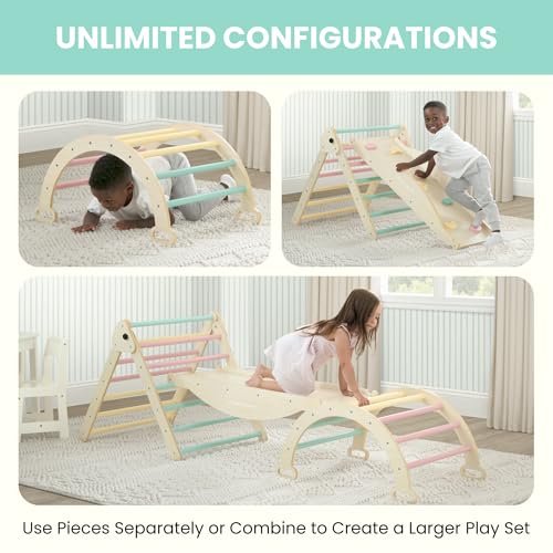 Delta Children Lil’ Climber Gym - Indoor Climbing Gym/Jungle Gym for Kids - Montessori Toy with Reversible Arch/Rocking Chair, Reversible Rock Wall/Slide Ramp and Pikler Triangle - for Toddlers 3+