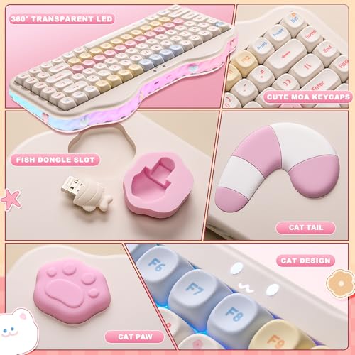 YUNZII C75 Cute 75% Wireless Mechanical Keyboard (Beige, Milk Switch) | Creamy Cake Keyboard, BT5.0/2.4G/USB-C, Hot-Swap, NKRO, PBT MOA Keycaps,5500mAh RGB Gasket Mount for Mac/Win/Gaming/Office - color: Beige, size: Milk V2 Switch