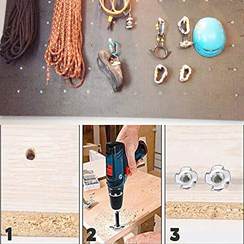 T Nuts 3/8"-16, 25pcs Zinc Plated Steel 4 Pronged Tee Blind Nuts for Wood, Rock Climbing Holds, Cabinetry, Furniture - size: 3/8"-16(25pcs)