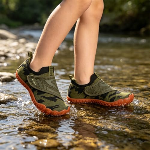 KUBUA Versatile Kids Water Shoes Boys Girls Quick Dry Swim Aqua Socks | Wide Toe Box, Lightweight, Barefoot-Style, Breathable, Beach, Pool, Kayak, Water Parks, Hiking, Toddler, Little Kid, Big Kid - color: Green, size: 4 Big Kid