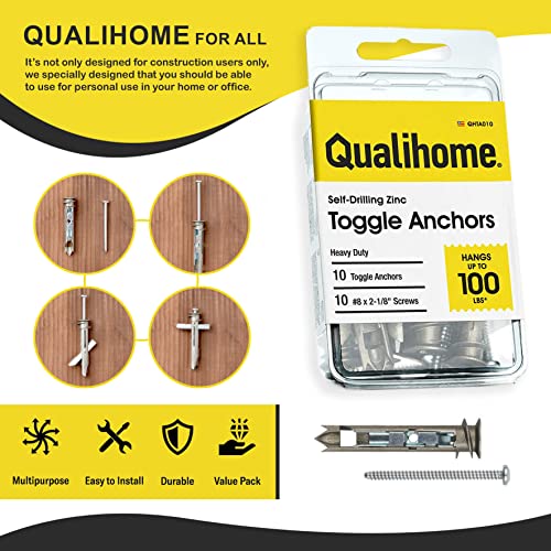 Heavy Duty Drywall Anchors and Screws Kit Including Self-DrillingToggle Anchors & Screws - Durable Zinc Self Drilling Drywall Anchors for Hanging Pictures & More