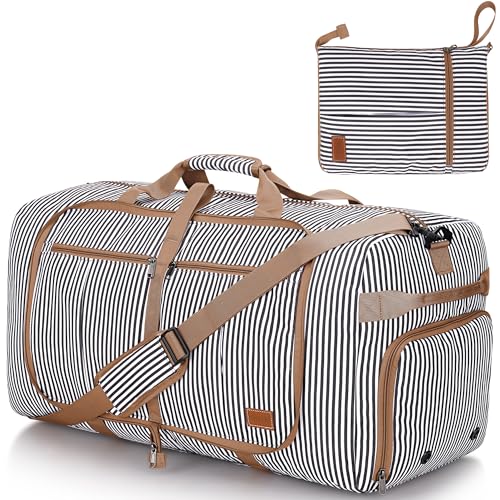 100L EXTRA LARGE Foldable Waterproof Travel Duffle Bag for Men and Women | with Shoe Compartment, Duffel for Weekender Gym Sport, Tear Resistant, Polyester - color: Stripe, size: 100L