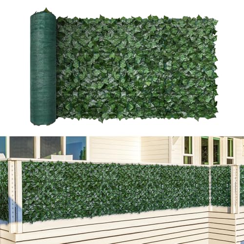 TANG 58"x196" Faux Ivy Privacy Fence Screen Roll- 1Pc Artificial Leaf Fences Greenery with 130 GSM Mesh Panel,Outdoor Green Wall Chain Link Fence Covering for Balcony Backyard Patio, Ivy - color: Ivy, size: 58"x196"