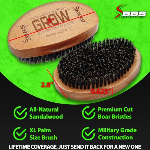 GROW Beard Brush & 360 Wave Brush for Men - Natural Boar Bristle For Fuller, Thicker Hair, Beard & Mustache - Premium Full-Size to Exfoliate, Strengthen Hair, Stimulate & Boost Growth (Pack of 2) - size: XL Brush (Pack of 2)